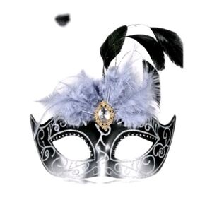 Myseuni Elevated Masquerade Mask Silver Feathered And Gemstone Detail